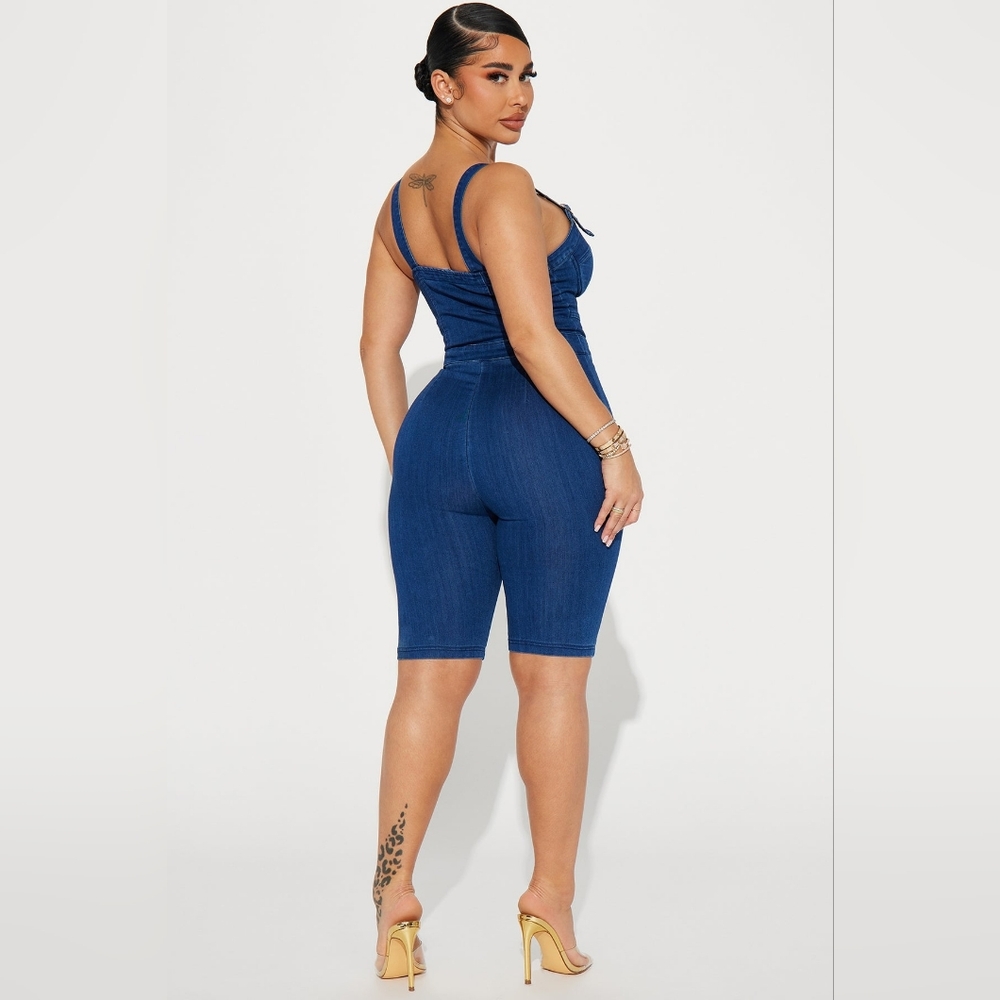 Fashion Nova | Capture This Denim Romper Dark Wash - Picture 3 of 7